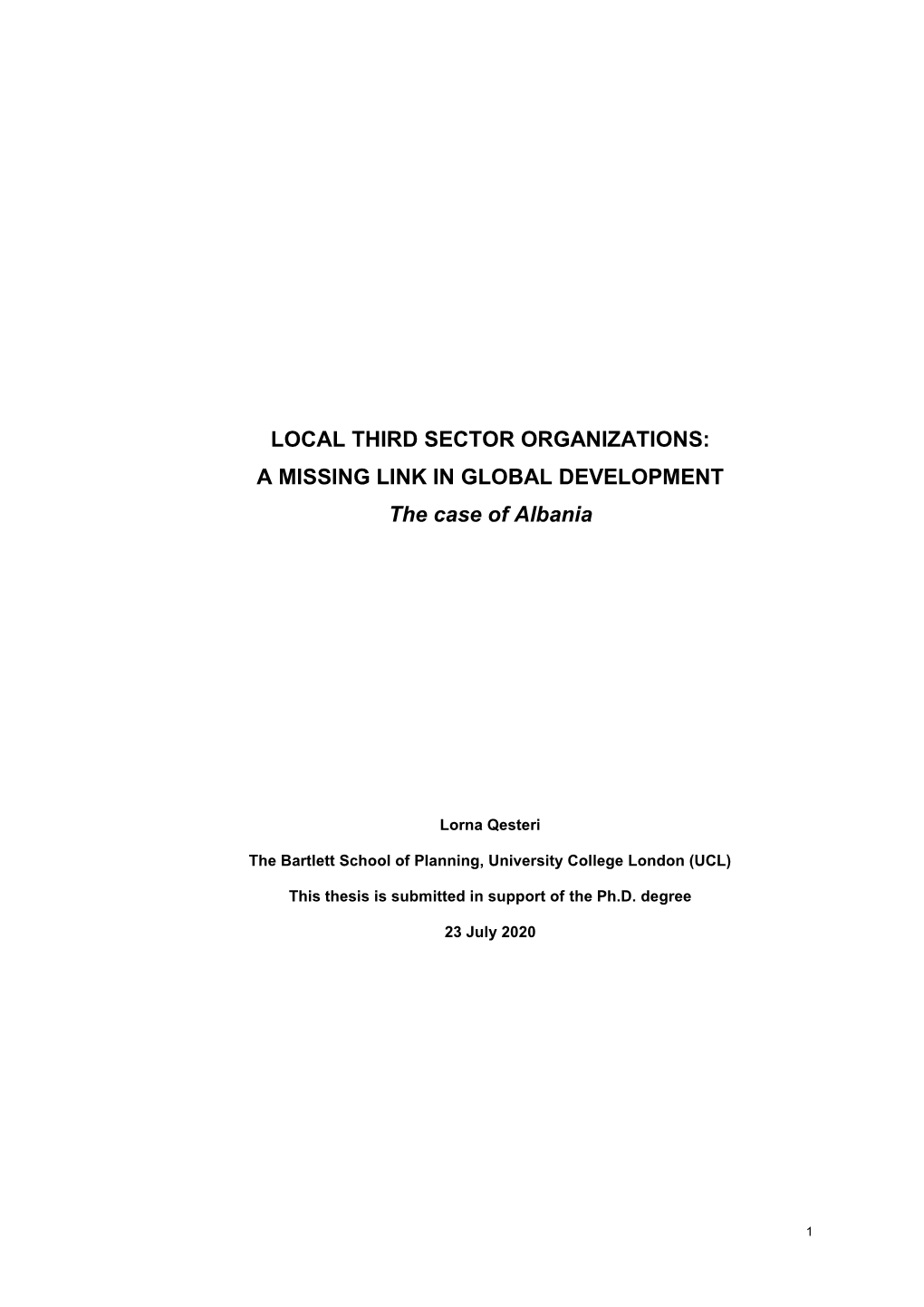 LOCAL THIRD SECTOR ORGANIZATIONS: a MISSING LINK in GLOBAL DEVELOPMENT the Case of Albania