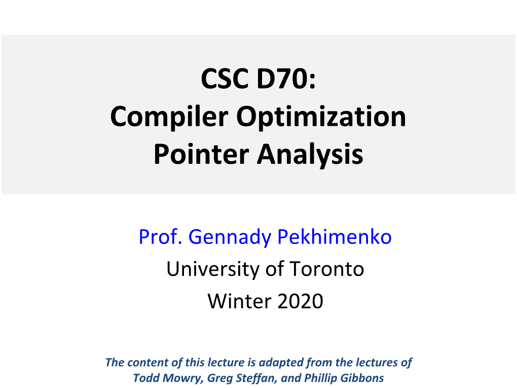 Compiler Optimization Pointer Analysis