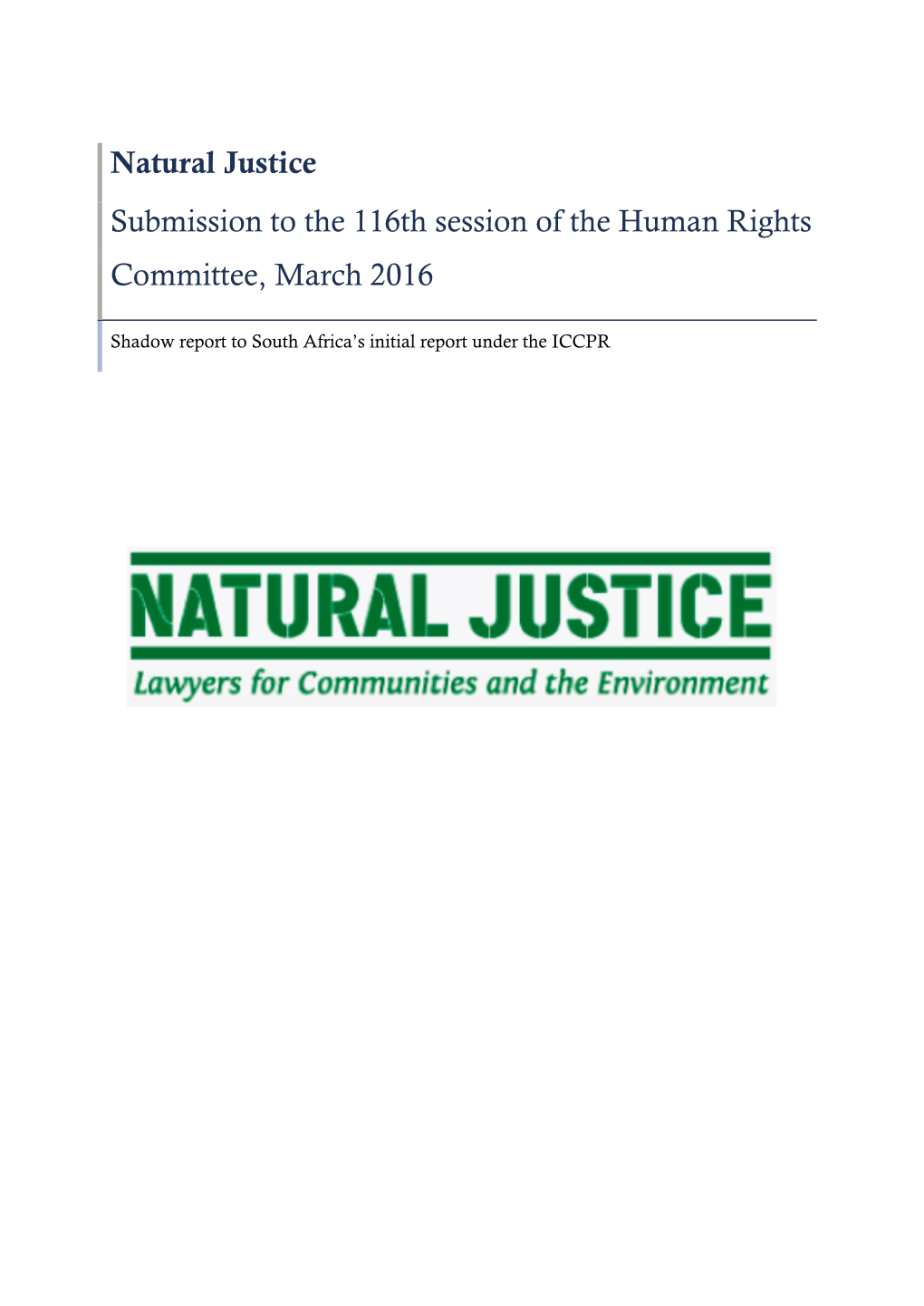 Natural Justice Submission to the 116Th Session of the Human Rights