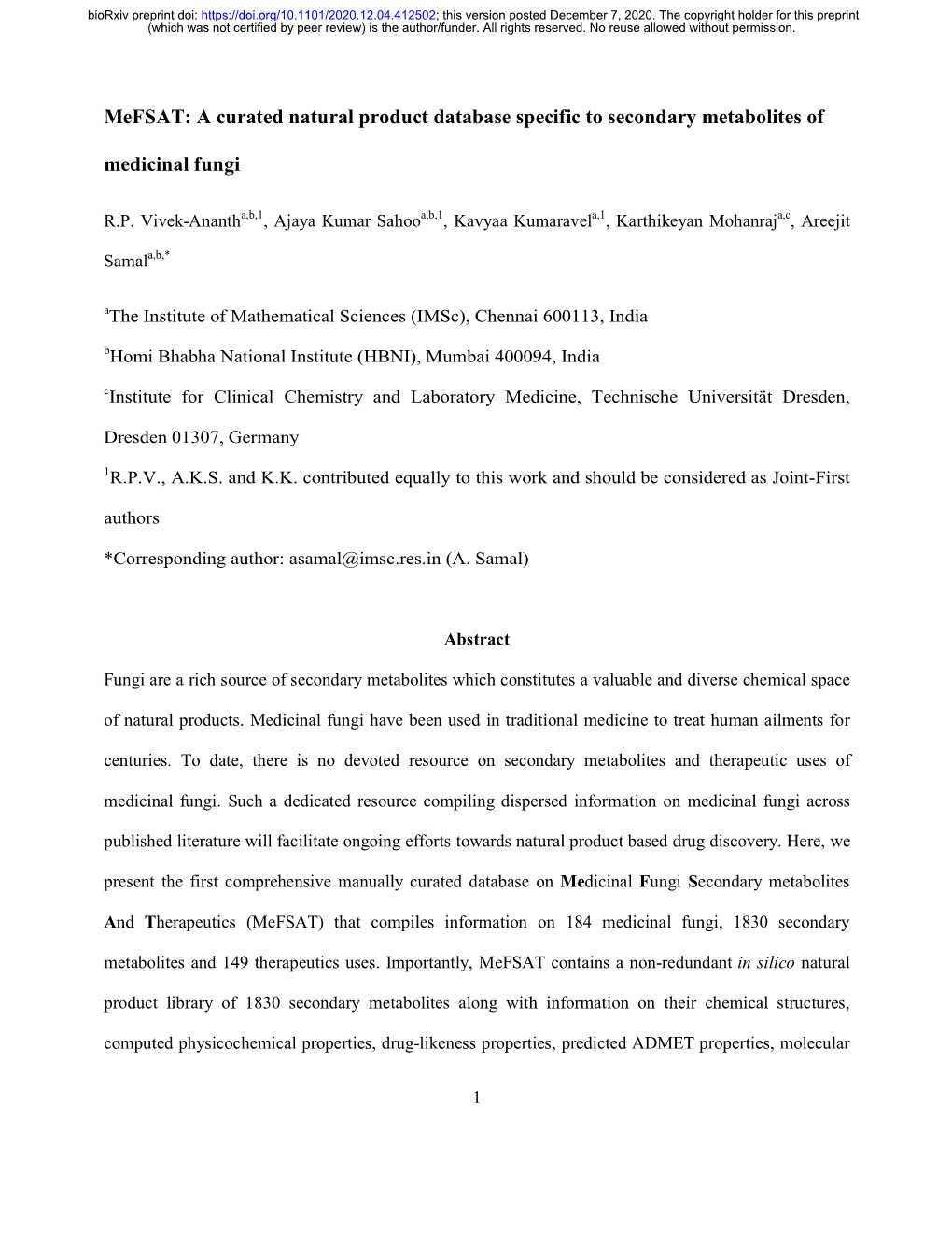 A Curated Natural Product Database Specific to Secondary Metabolites Of