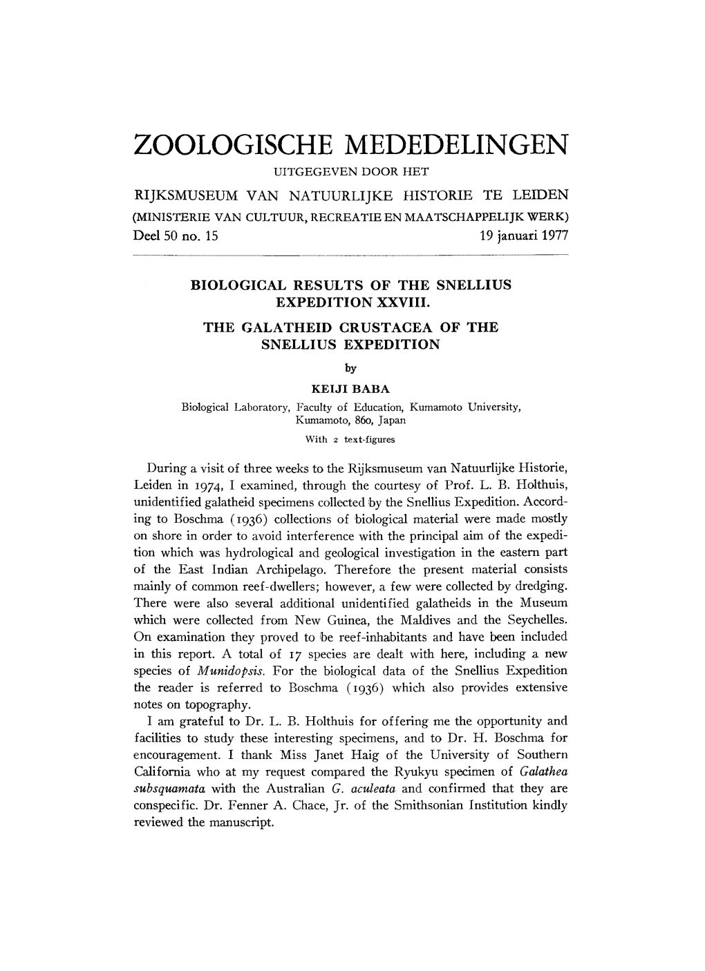 Zoologische Mededelingen Uitgegeven Door Het