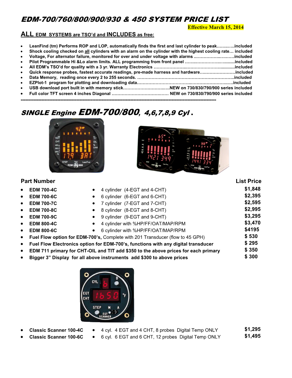 Edm-700/760/800/900/930 & 450 System Price List