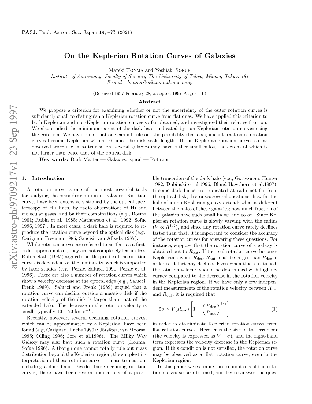 On the Keplerian Rotation Curves of Galaxies