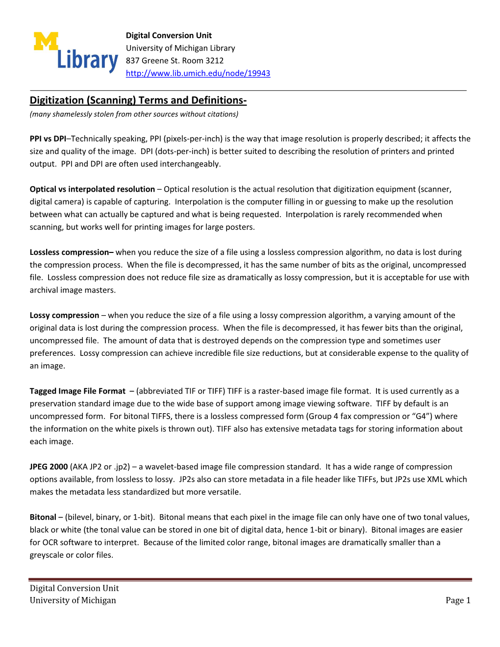 Digitization (Scanning) Terms and Definitions- (Many Shamelessly Stolen from Other Sources Without Citations)