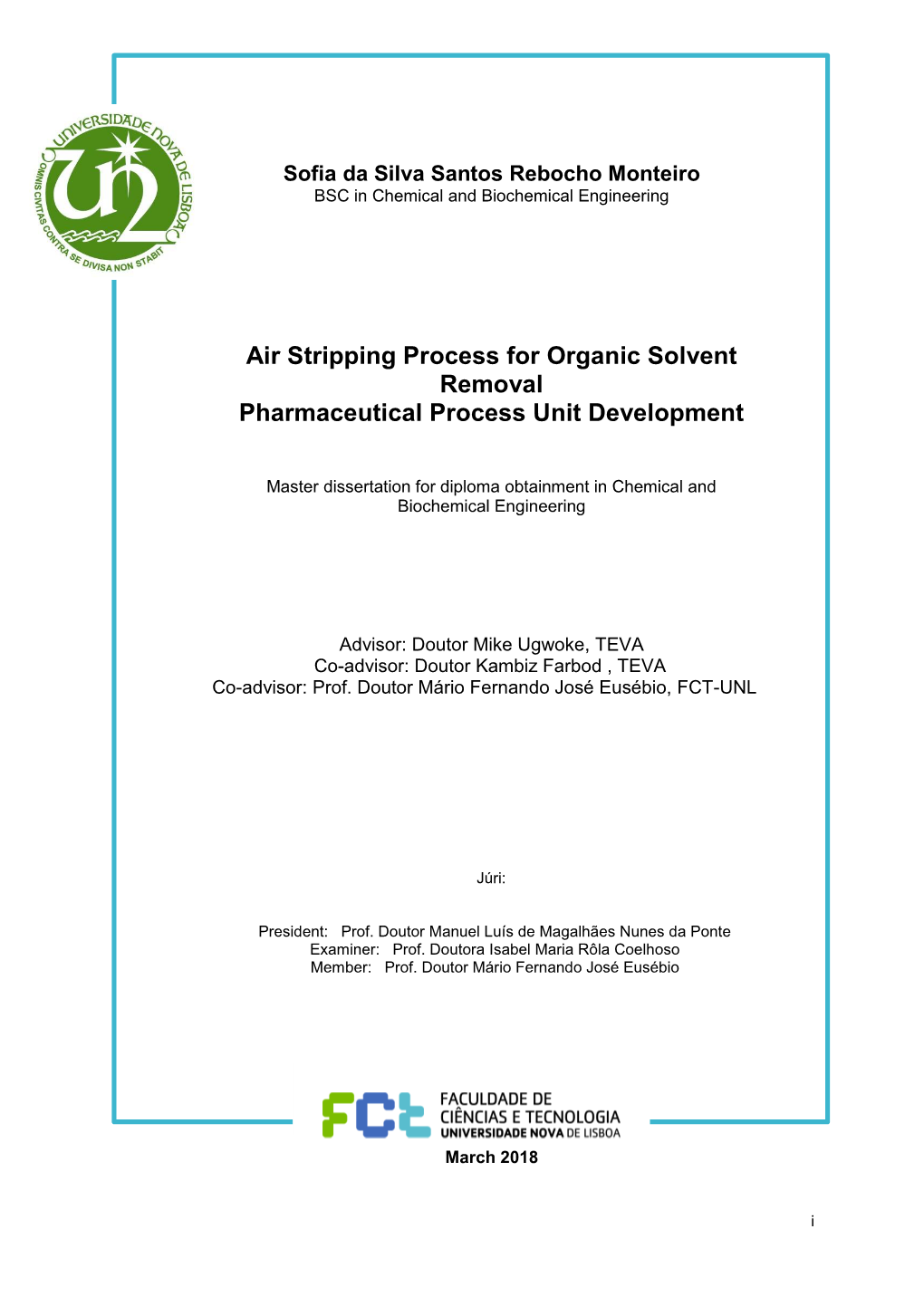 Air Stripping Process for Organic Solvent Removal Pharmaceutical Process Unit Development