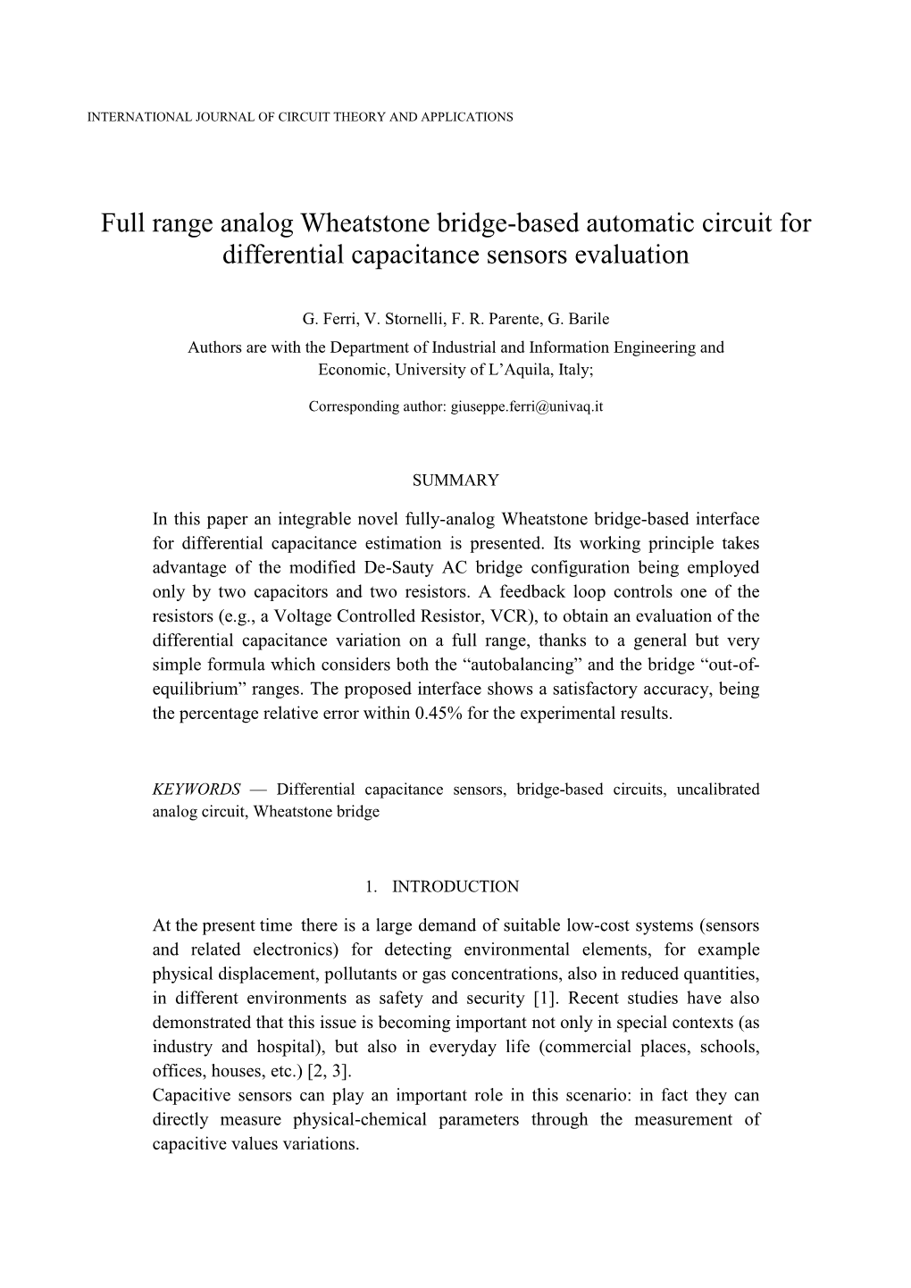 Full Range Analog Wheatstone Bridge-Based Automatic Circuit