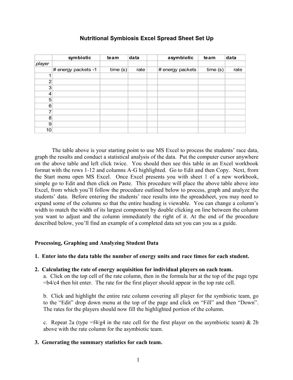 Nutritional Symbiosis Excel Spread Sheet Set Up