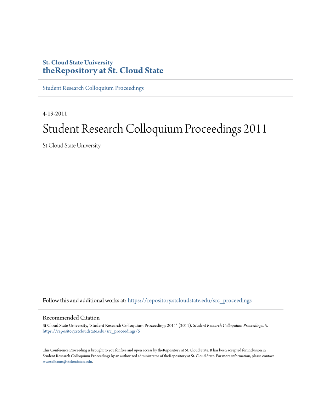 Student Research Colloquium Proceedings 2011 St Cloud State University