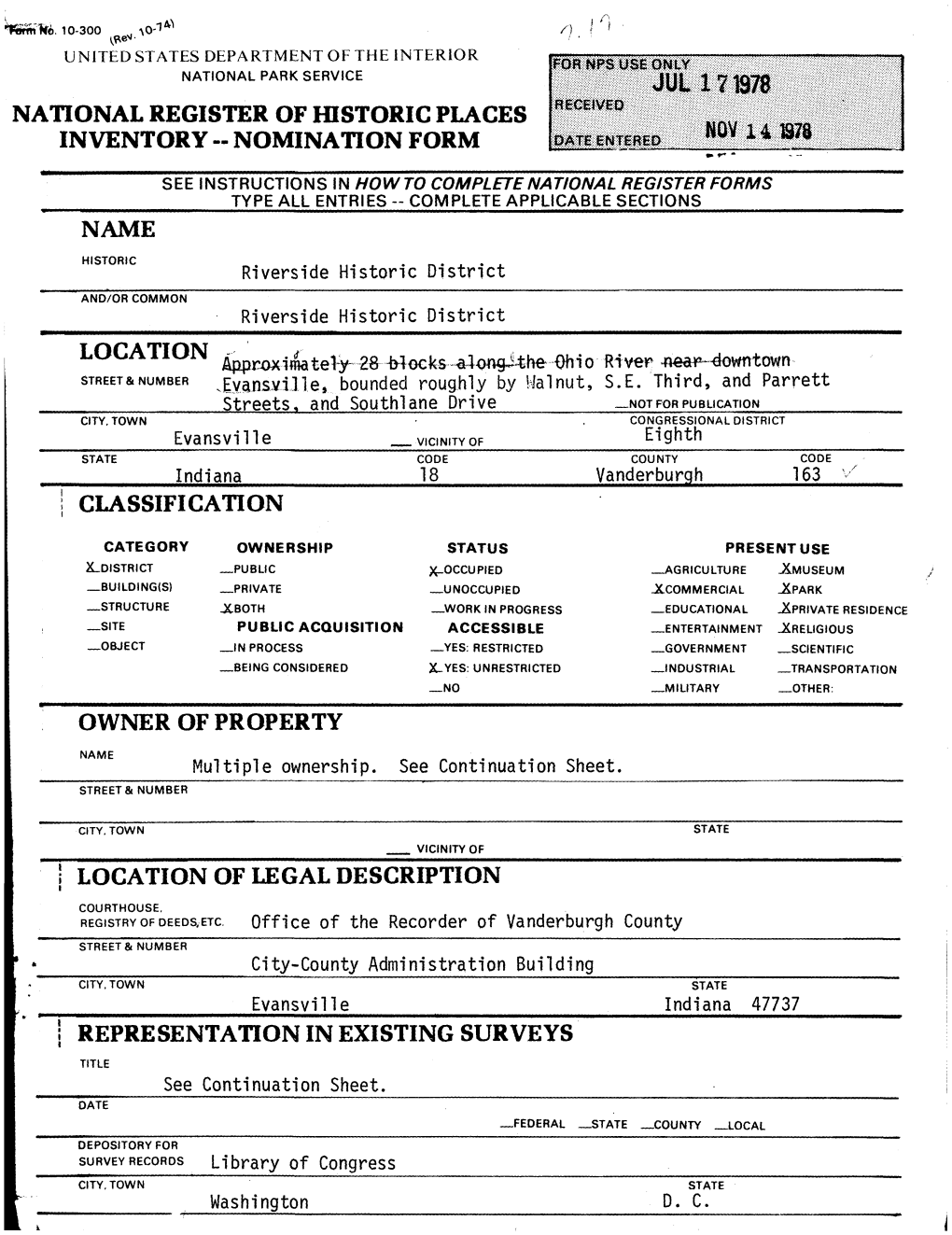 National Register of Historic Places Inventory -- Nomination Form