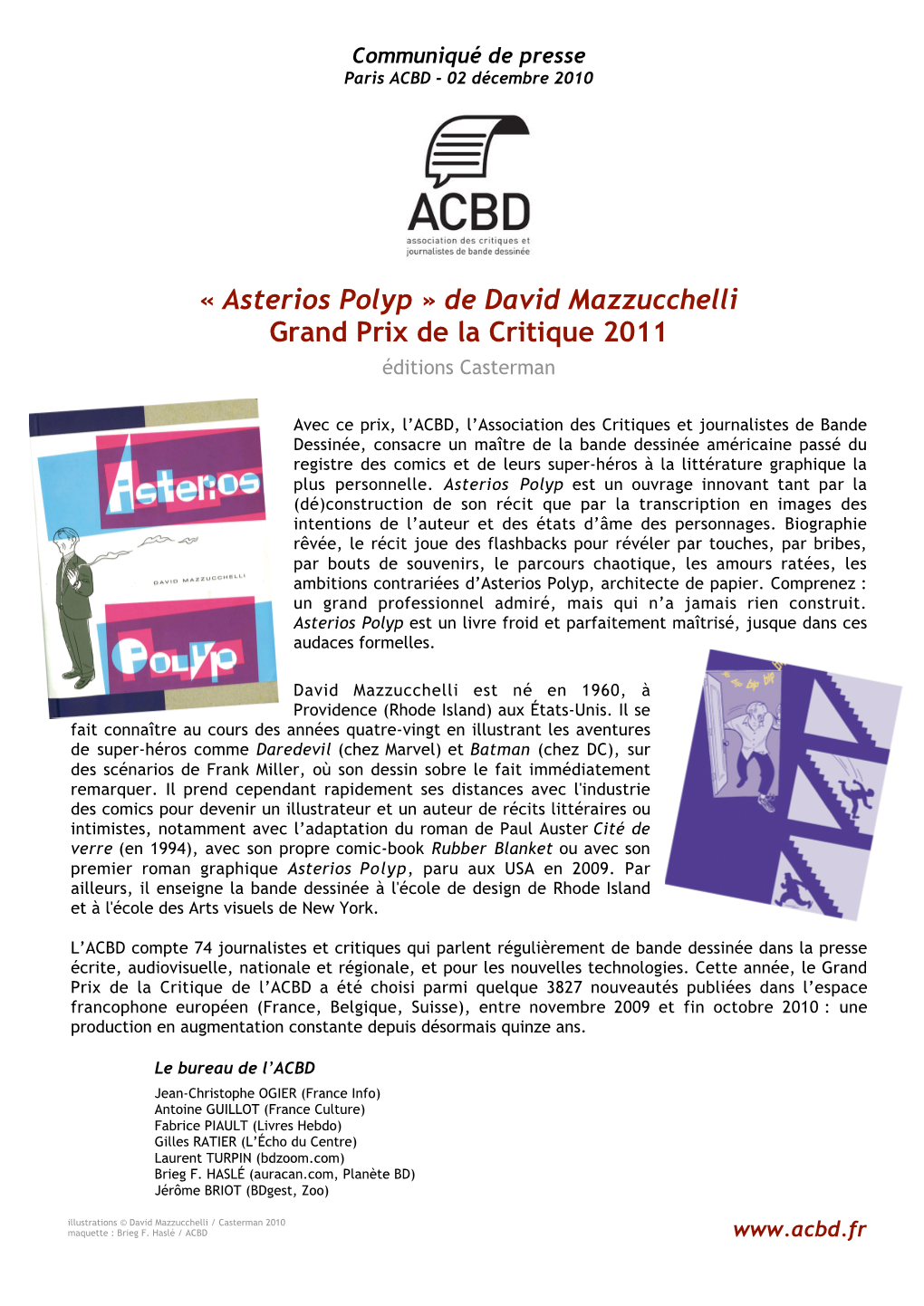 Asterios Polyp » De David Mazzucchelli Grand Prix De La Critique 2011 Éditions Casterman