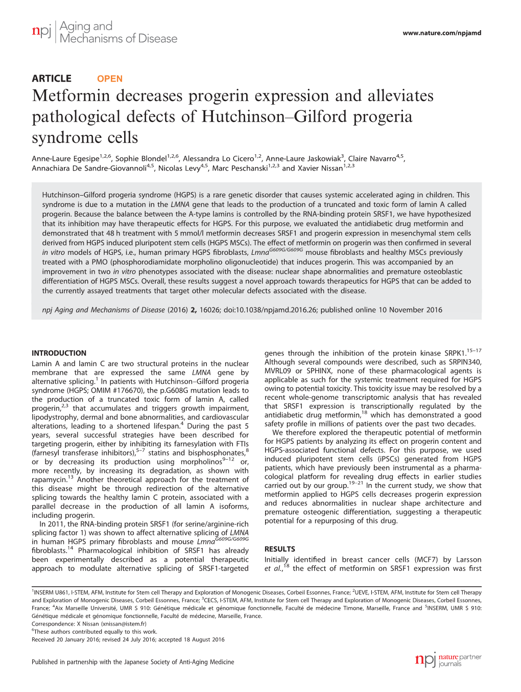 Metformin Decreases Progerin Expression and Alleviates Pathological Defects of Hutchinson–Gilford Progeria Syndrome Cells