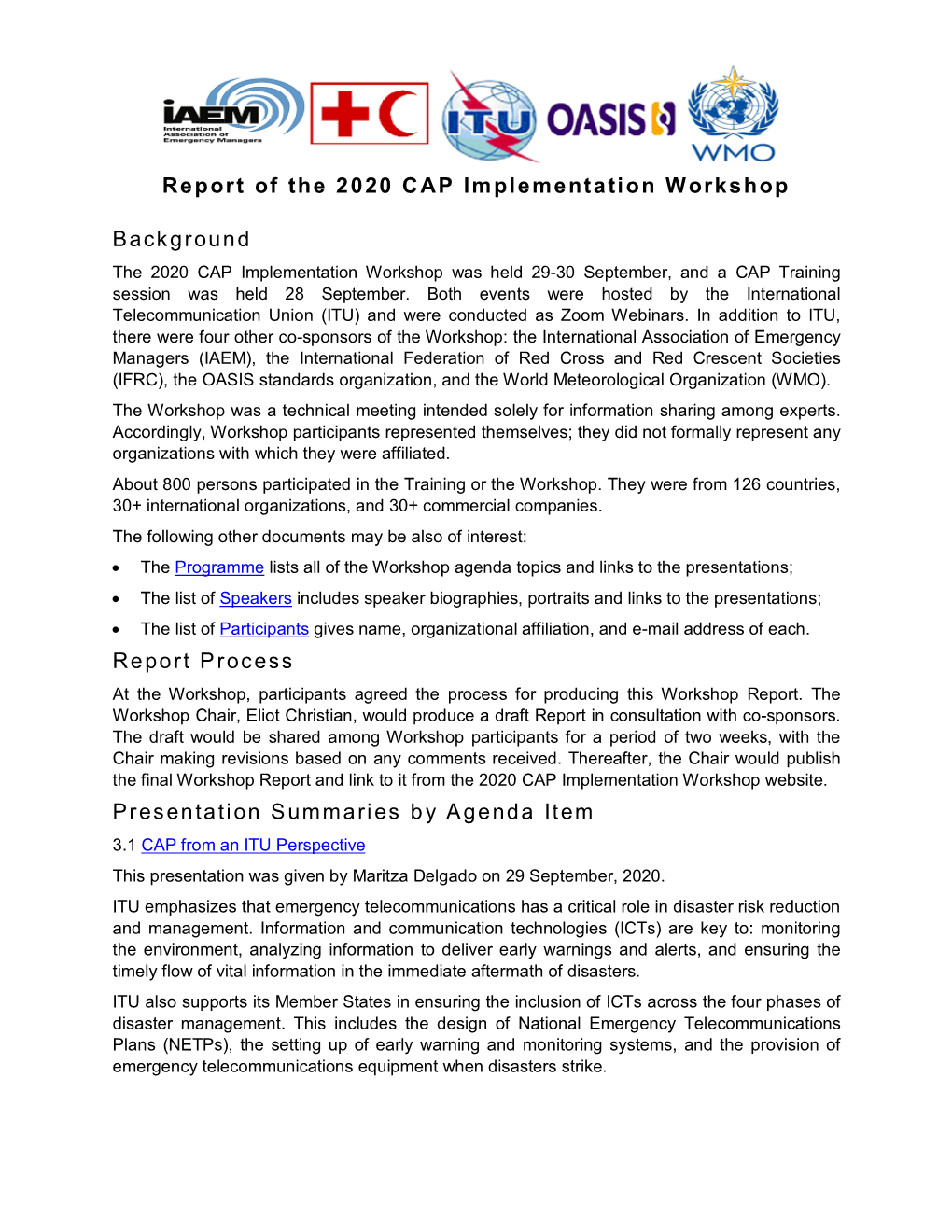 Report of the 2017 CAP Implementation Workshop
