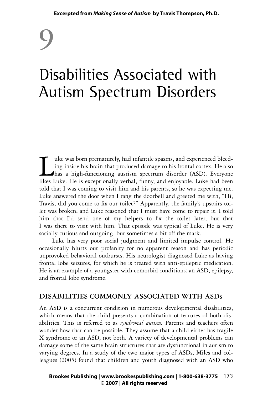 Disabilities Associated with Autism Spectrum Disorders
