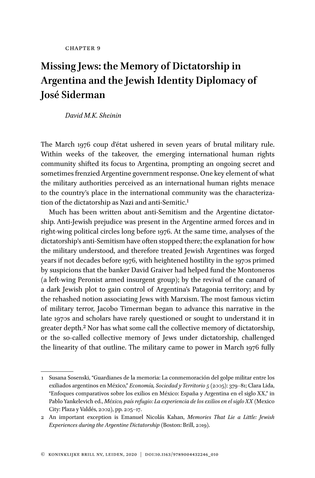 Missing Jews: the Memory of Dictatorship in Argentina and the Jewish Identity Diplomacy of José Siderman