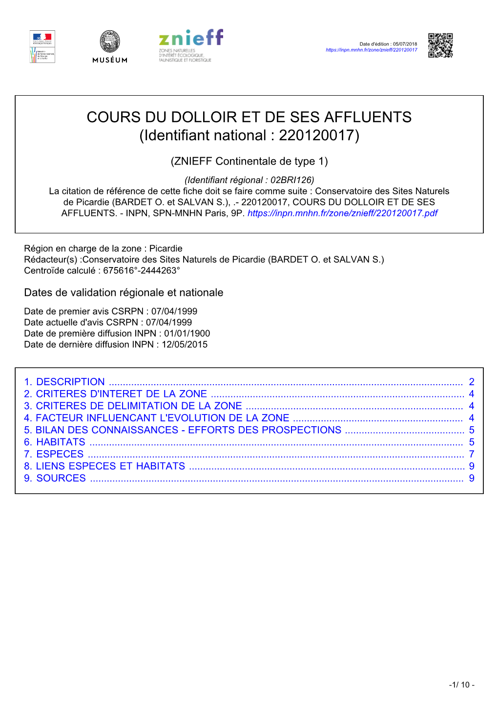 COURS DU DOLLOIR ET DE SES AFFLUENTS (Identifiant National : 220120017)