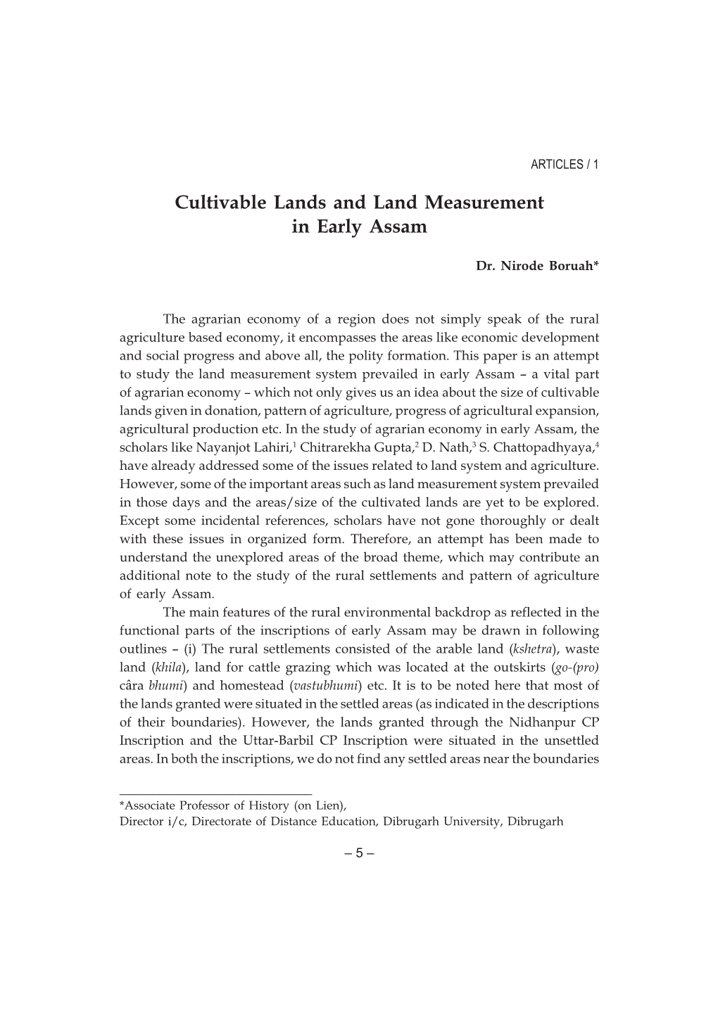 Cultivable Lands and Land Measurement in Early Assam Dr