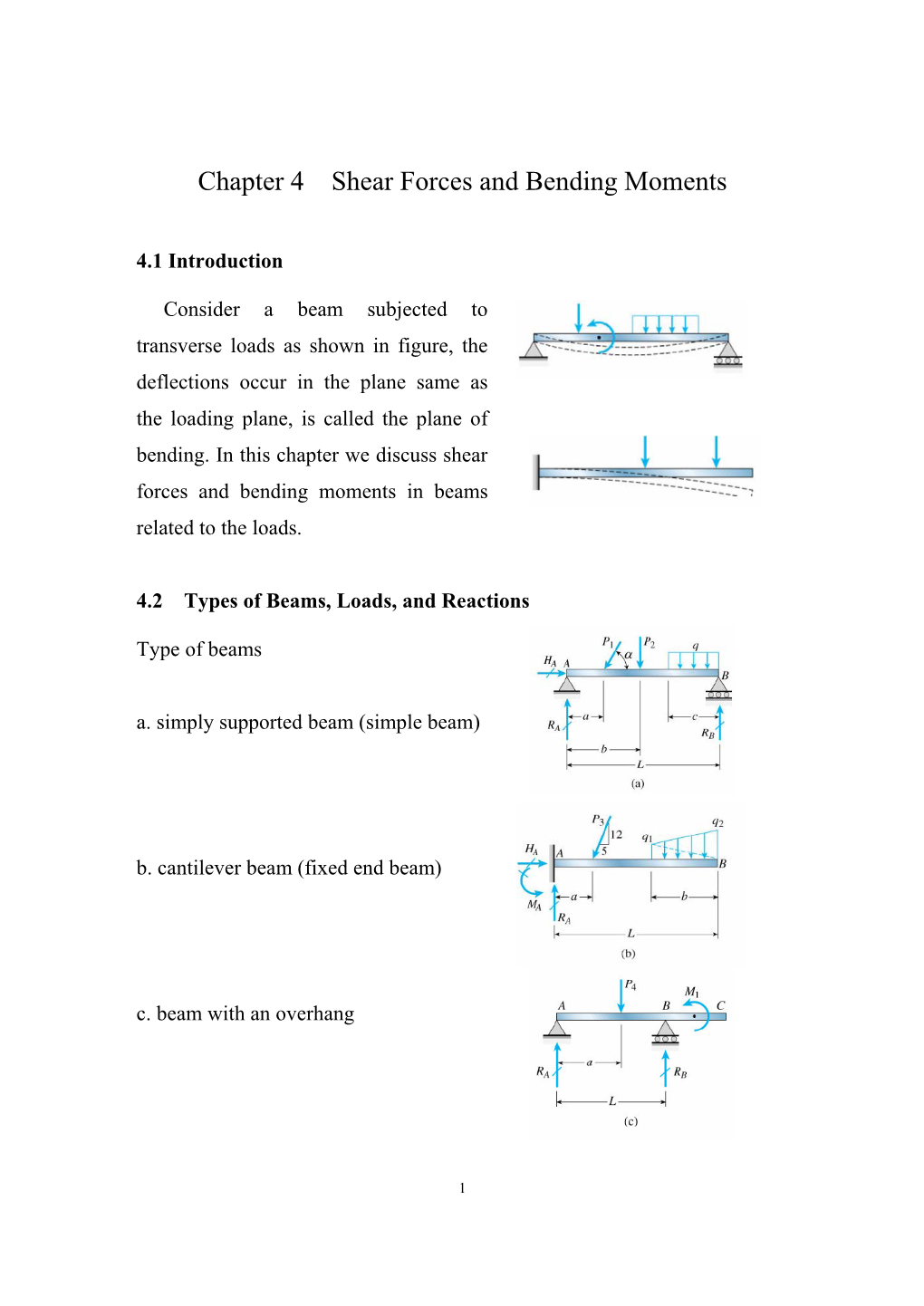 Chapter 4 Shear Forces and Bending Moments