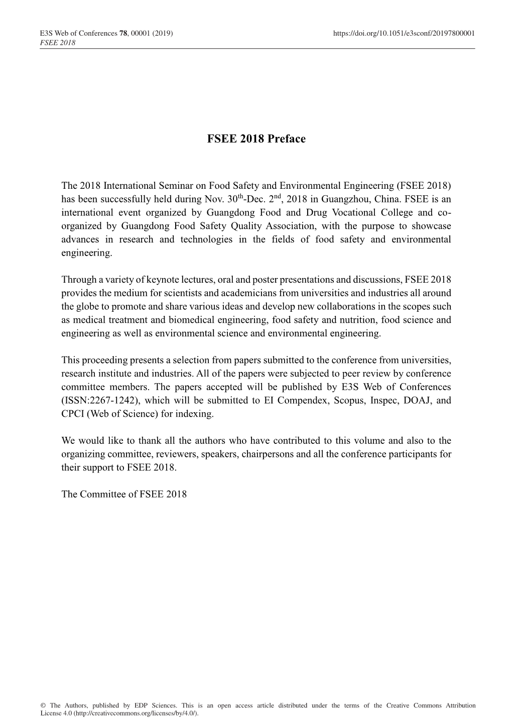 FSEE 2018 Preface