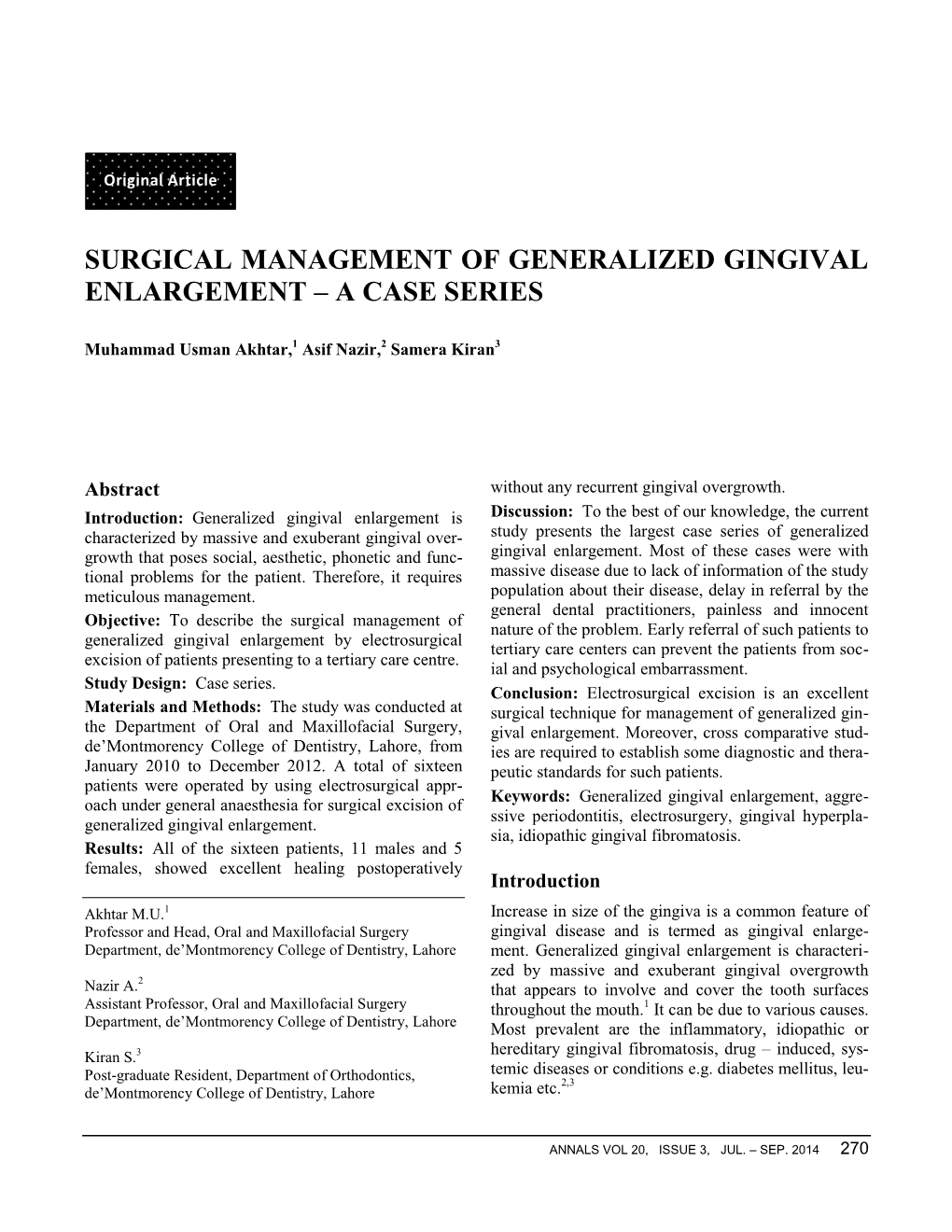 Surgical Management of Generalized Gingival Enlargement – a Case Series