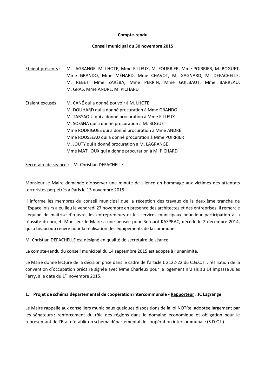 Compte-Rendu Conseil Municipal Du 30