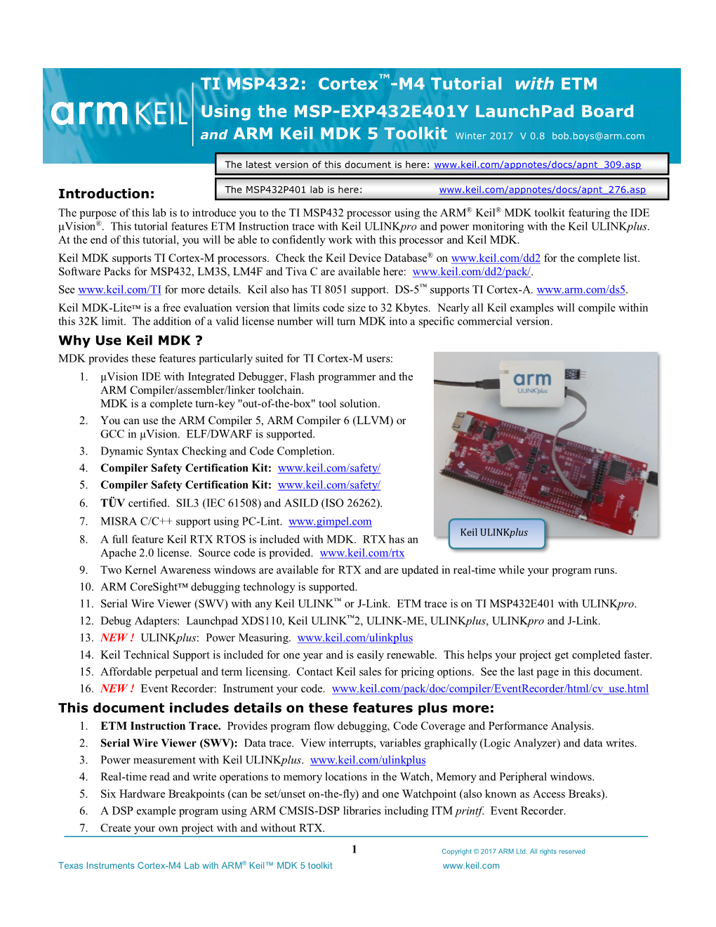 TI MSP432: Cortex™-M4 Tutorial with ETM Using the MSP-EXP432E401Y