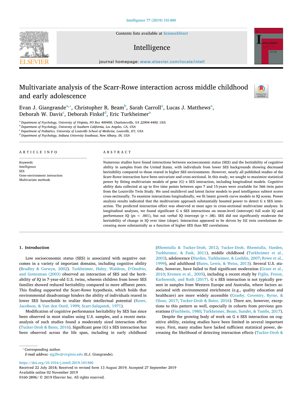 Intelligence Multivariate Analysis of the Scarr-Rowe Interaction Across