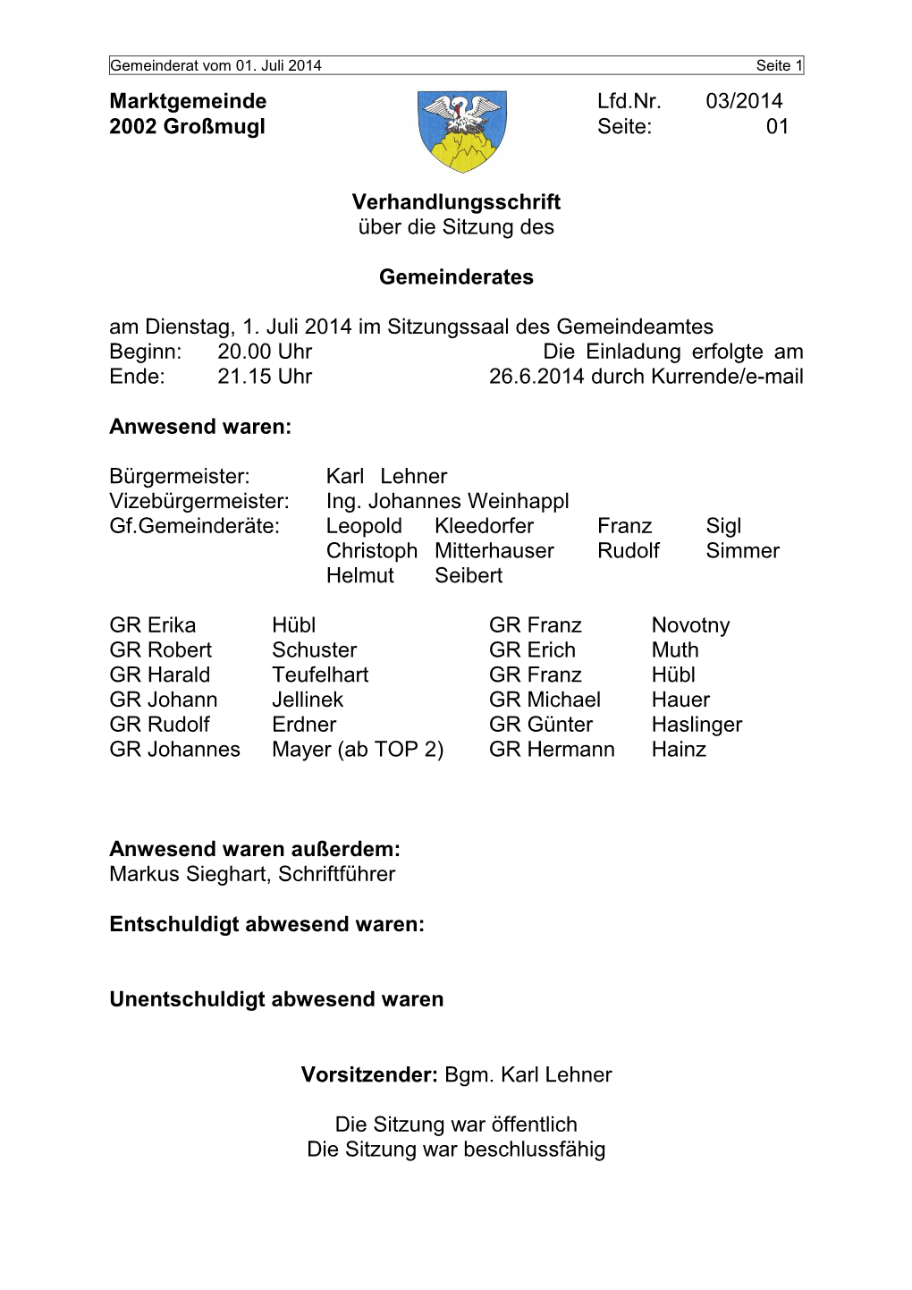 Marktgemeinde Lfd.Nr. 03/2014 2002 Großmugl Seite: 01