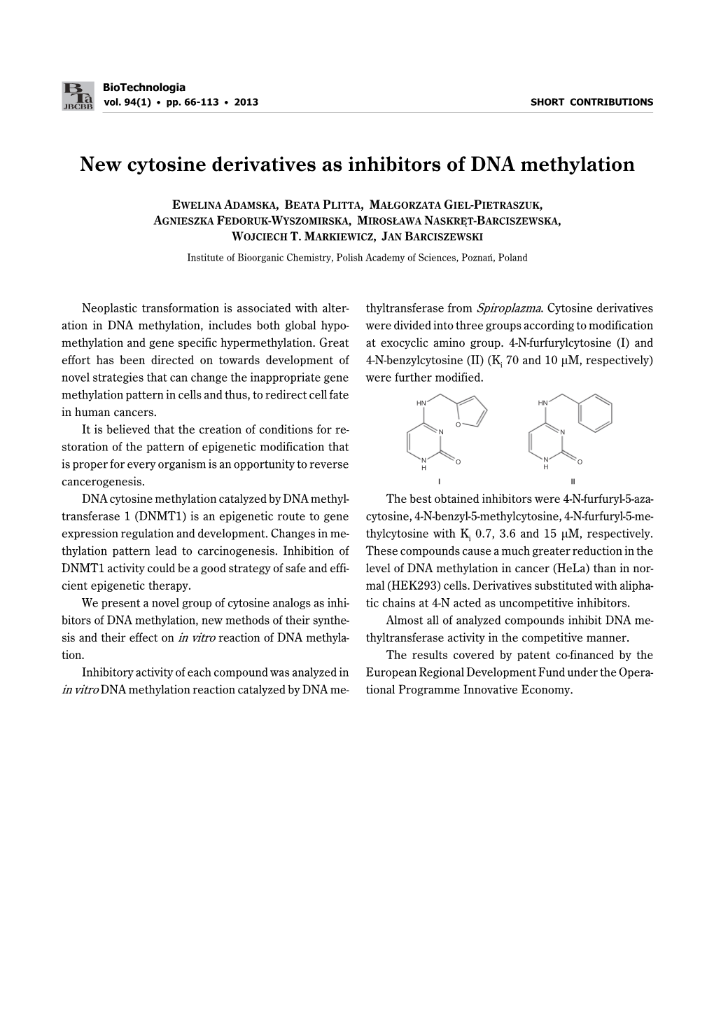 New Cytosine Derivatives As Inhibitors of DNA Methylation