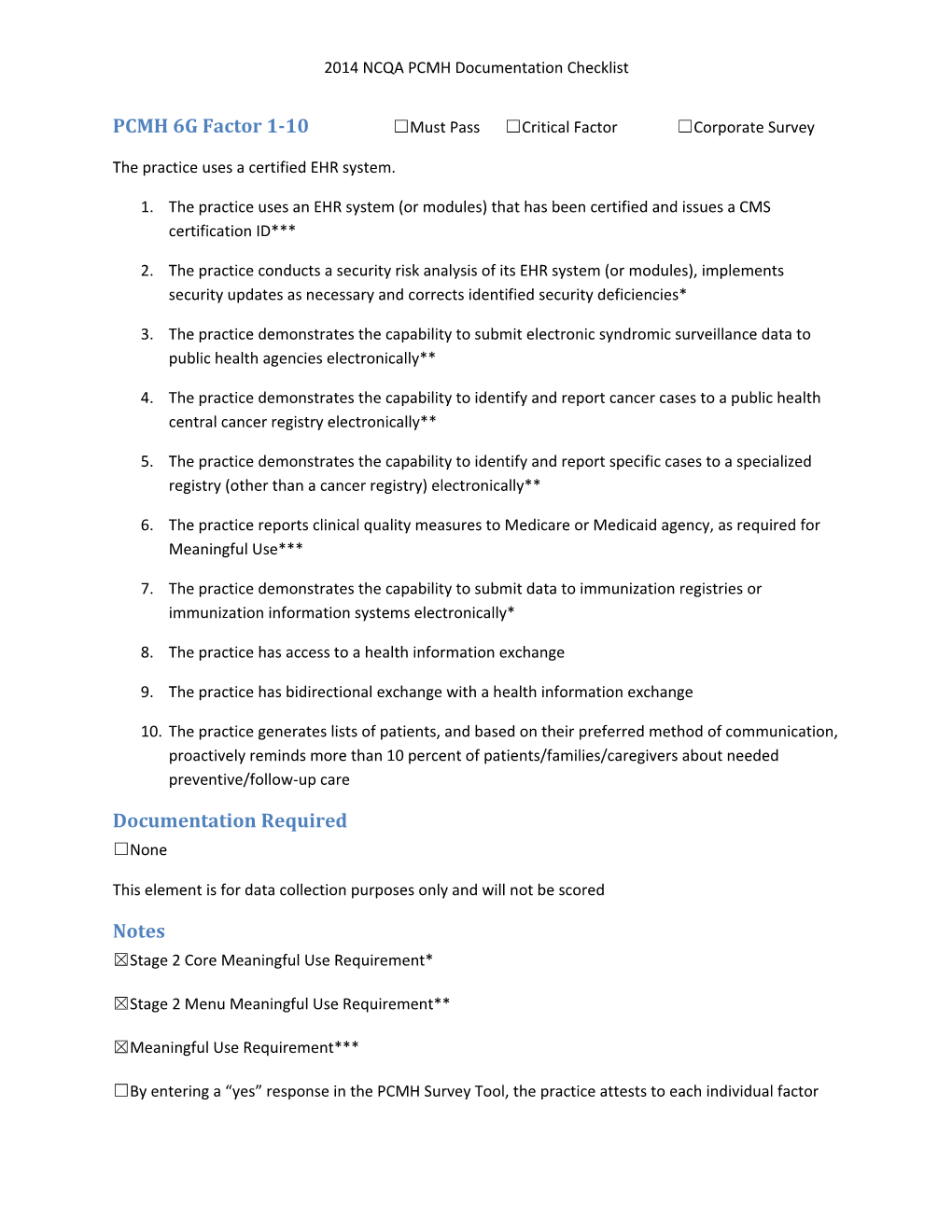 2014 NCQA PCMH Documentation Checklist