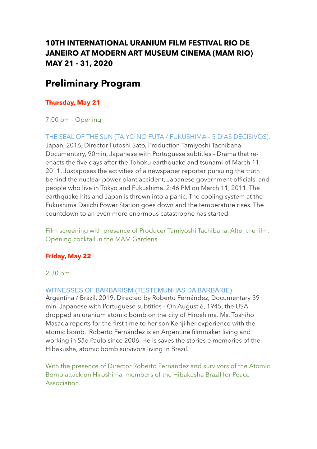 2020 Rio Uranium Film Festival Preliminary Program English