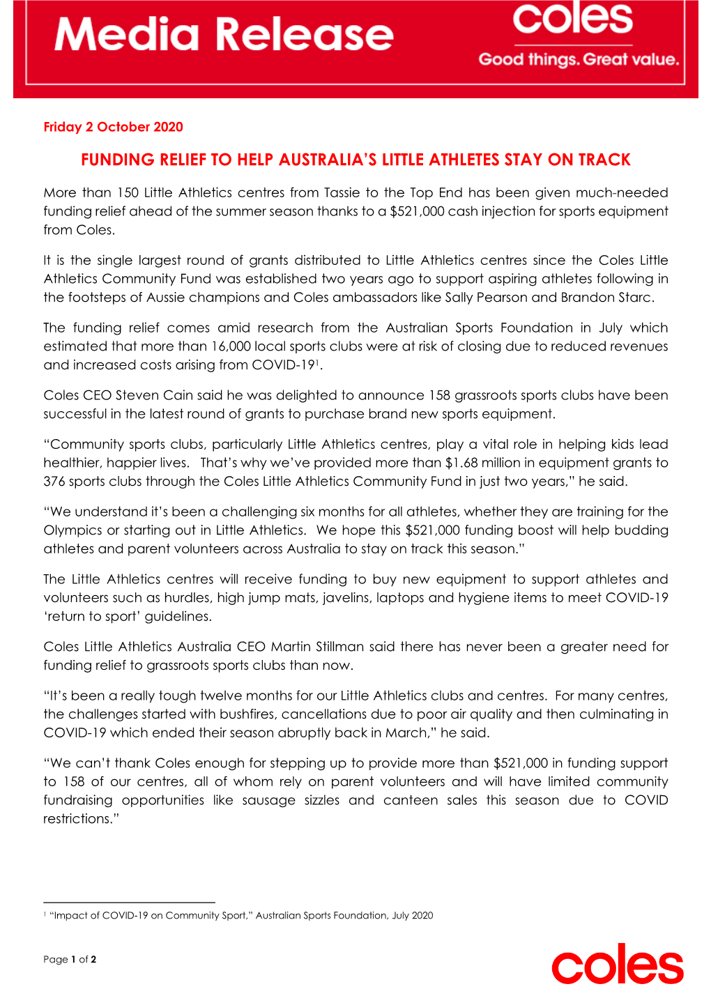 Funding Relief to Help Australia's Little Athletes