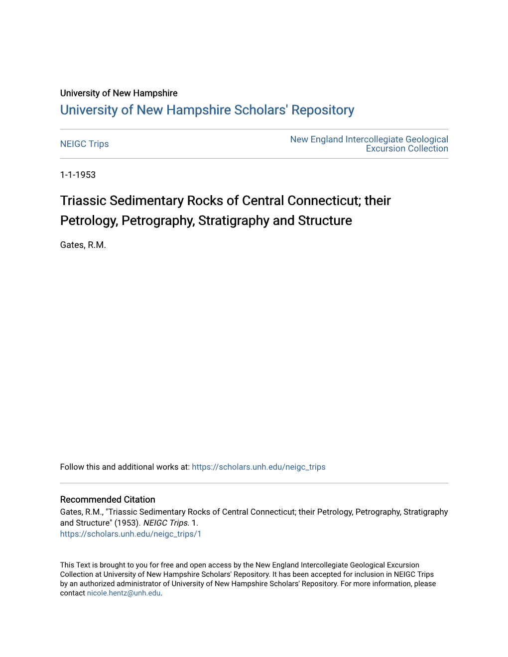 Triassic Sedimentary Rocks of Central Connecticut; Their Petrology, Petrography, Stratigraphy and Structure