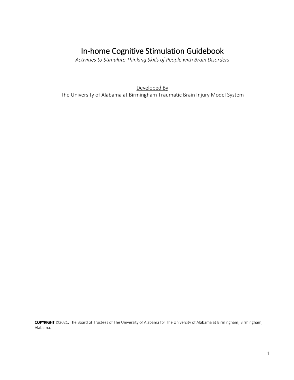 In‐Home Cognitive Stimulation Guidebook Activities to Stimulate Thinking Skills of People with Brain Disorders