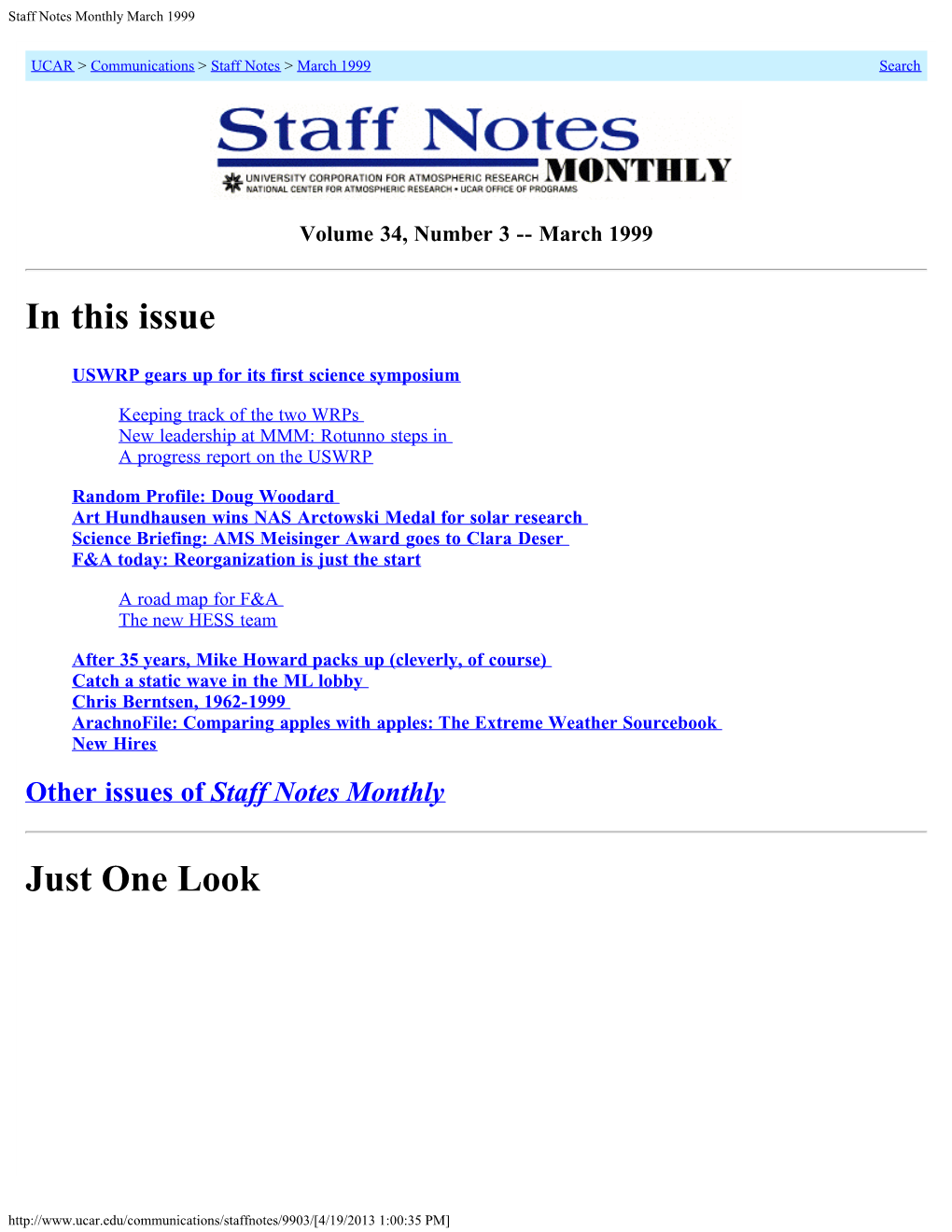 Staff Notes Monthly March 1999