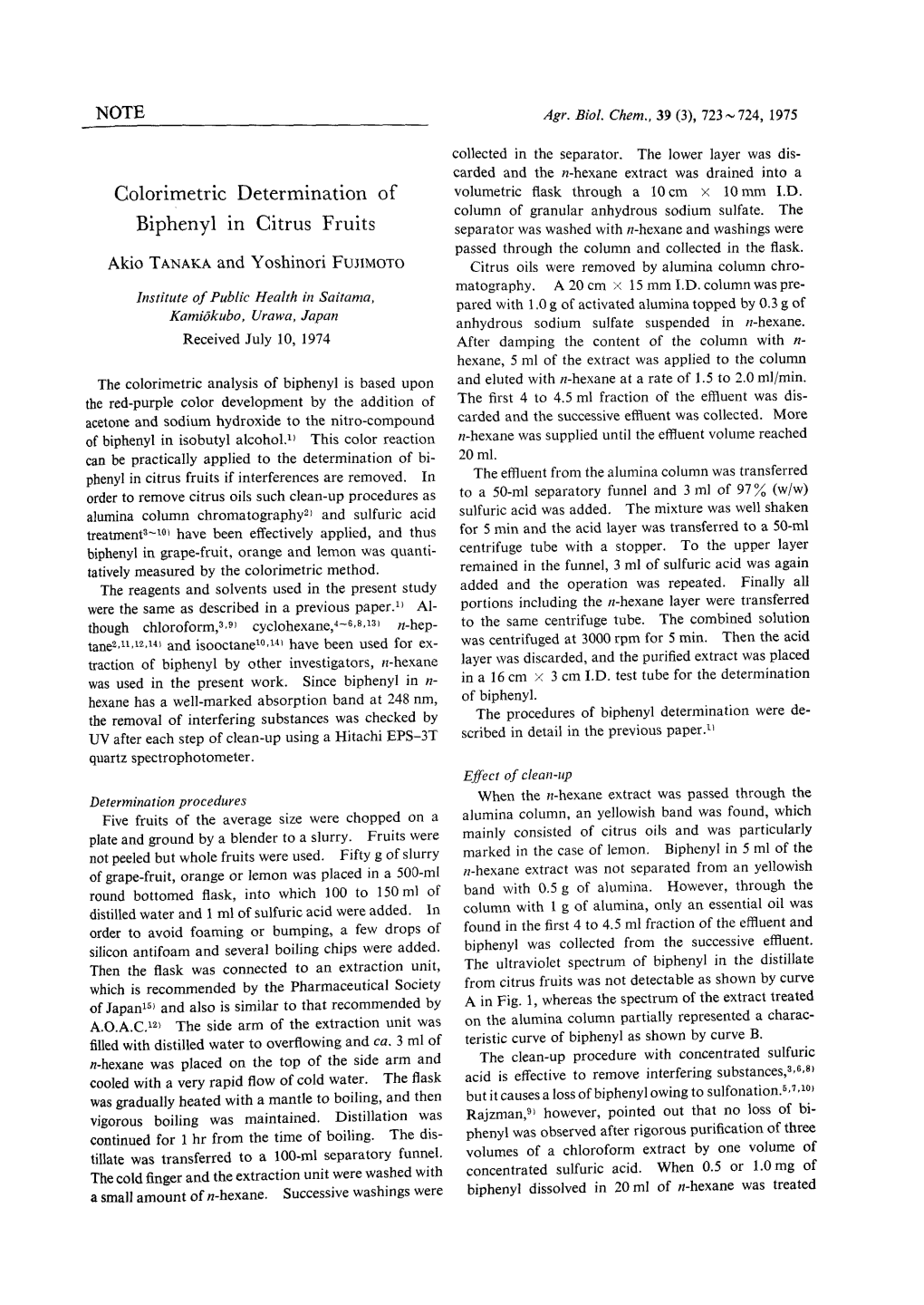 Colorimetric Determination of Biphenyl in Citrus Fruits