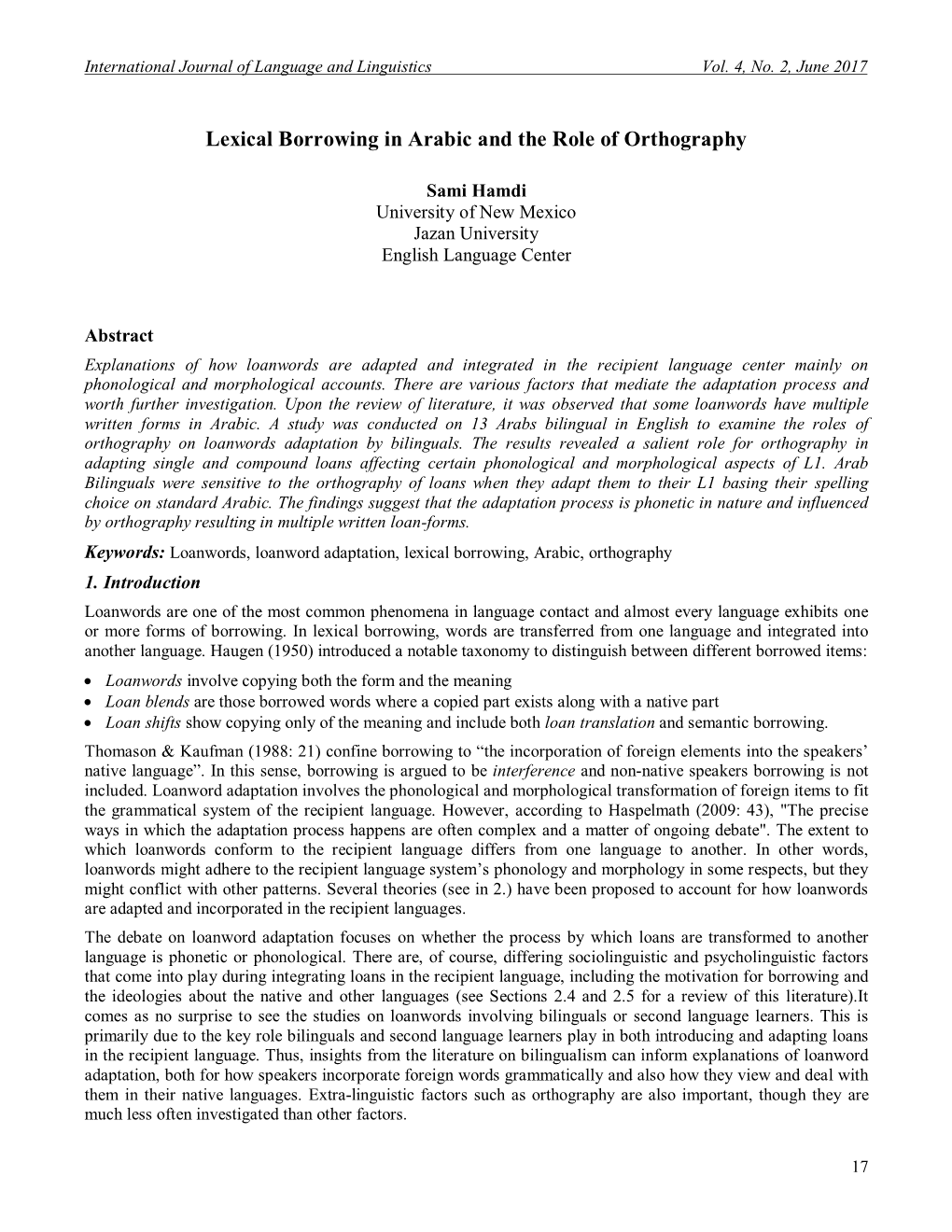 Lexical Borrowing in Arabic and the Role of Orthography