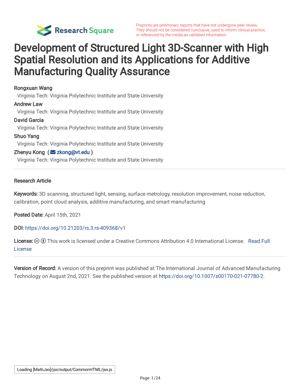 Development of Structured Light 3D-Scanner with High Spatial Resolution and Its Applications for Additive Manufacturing Quality Assurance