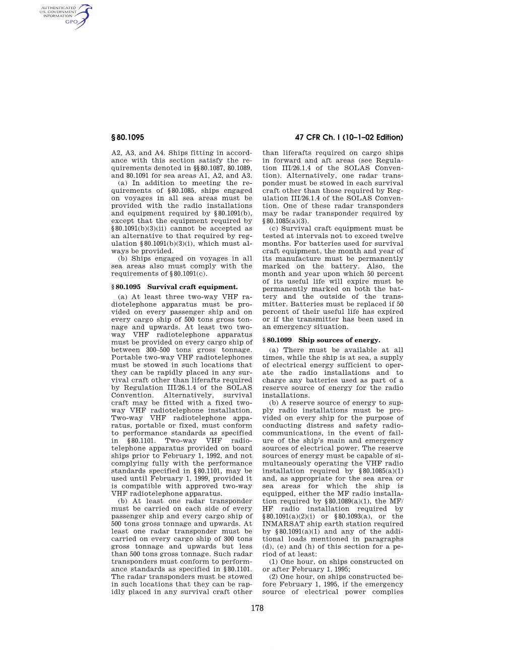 47 CFR Ch. I (10–1–02 Edition) § 80.1095