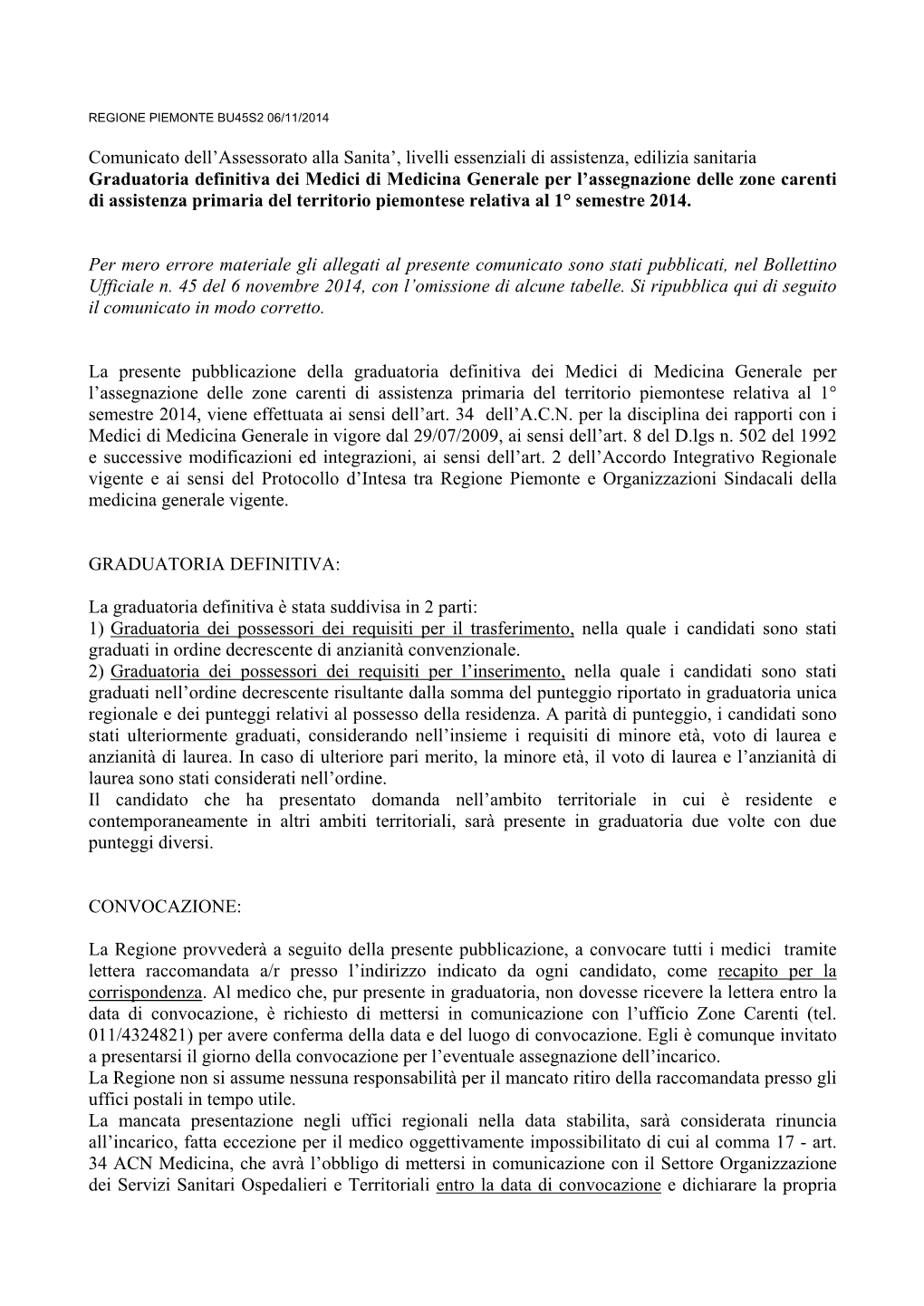 Comunicato Dell'assessorato Alla Sanita', Livelli Essenziali Di