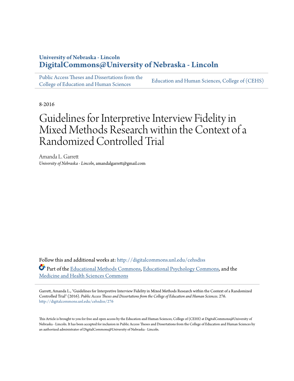 Guidelines for Interpretive Interview Fidelity in Mixed Methods Research Within the Context of a Randomized Controlled Trial Amanda L