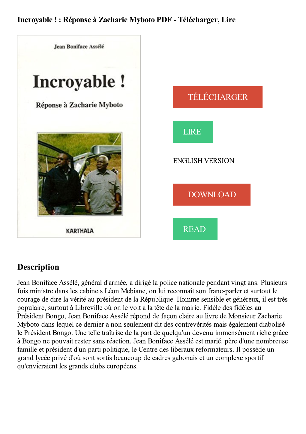 Incroyable ! : Reponse a Zacharie Myboto