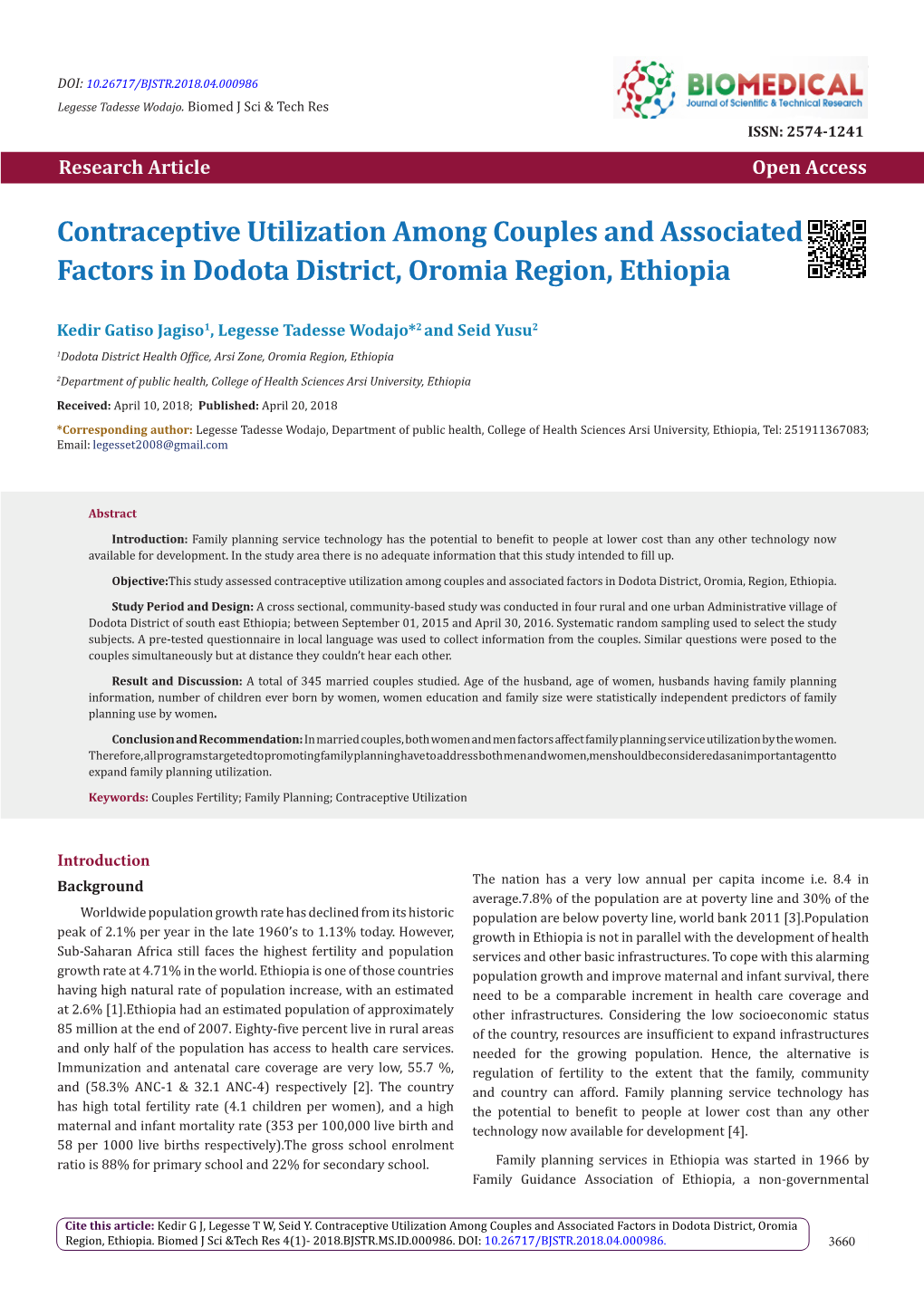 Contraceptive Utilization Among Couples and Associated Factors in Dodota District, Oromia Region, Ethiopia