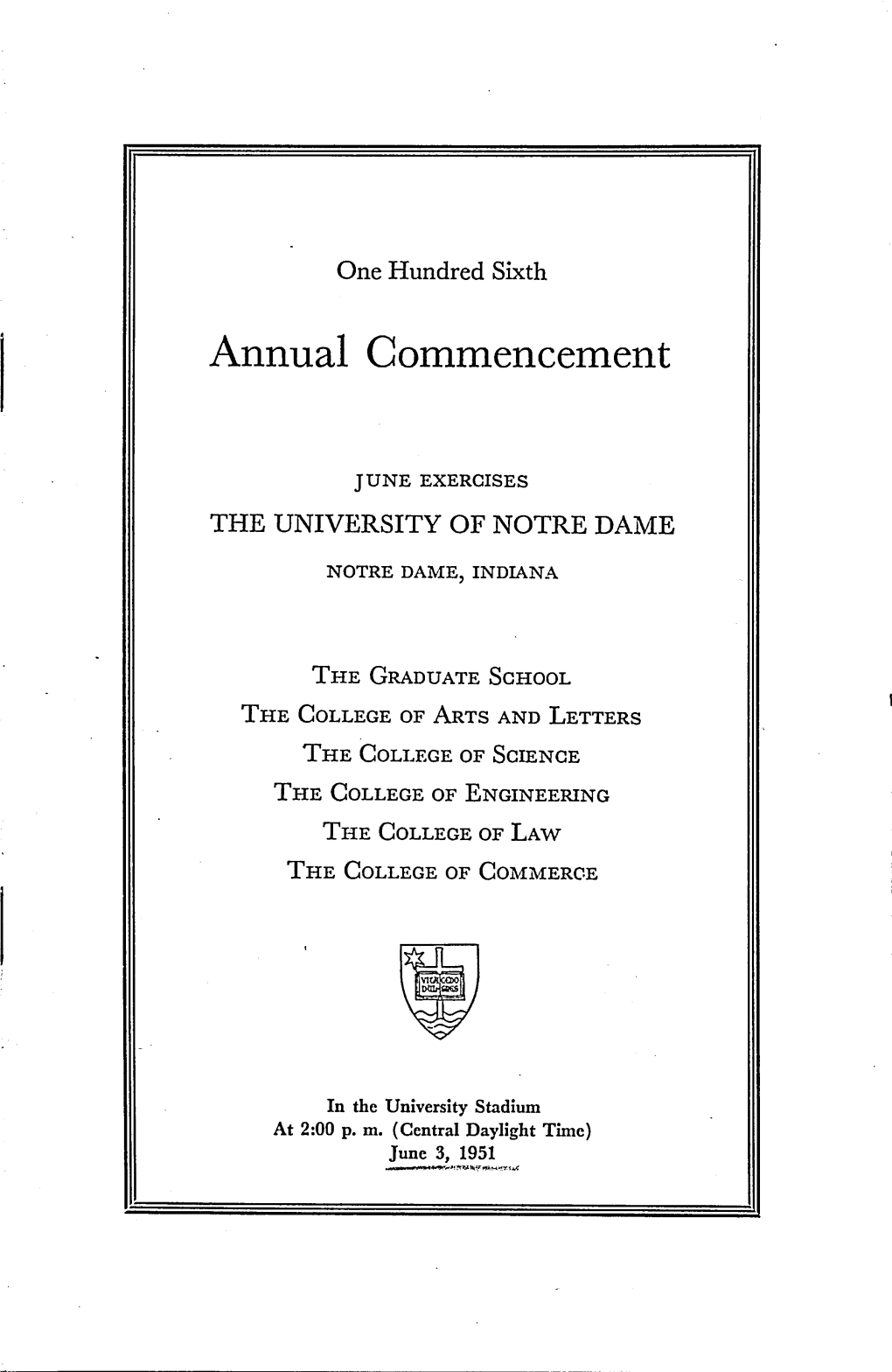 University of Notre Dame Commencement Program