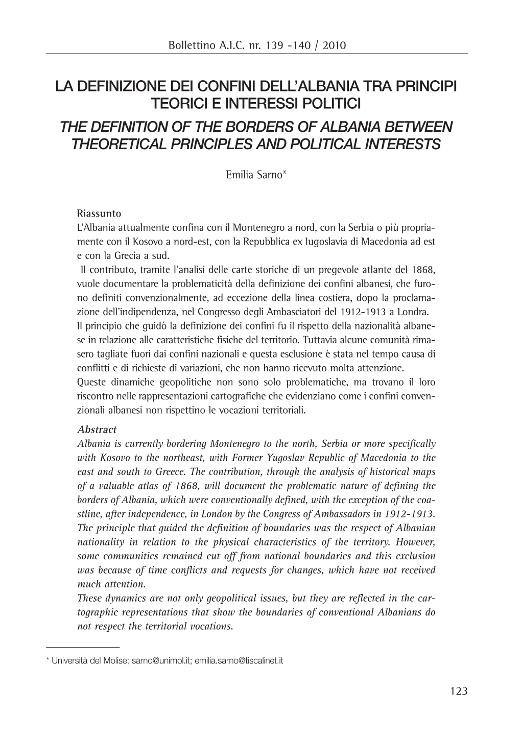 La Definizione Dei Confini Dell'albania Tra Principi