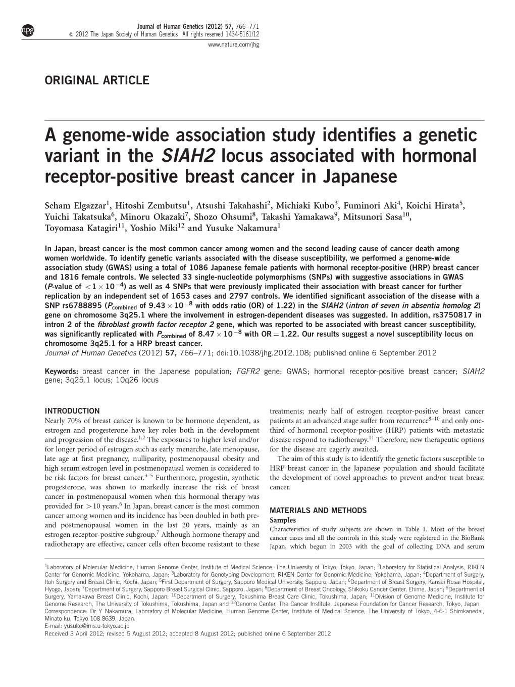 A Genome-Wide Association Study Identifies a Genetic Variant in The