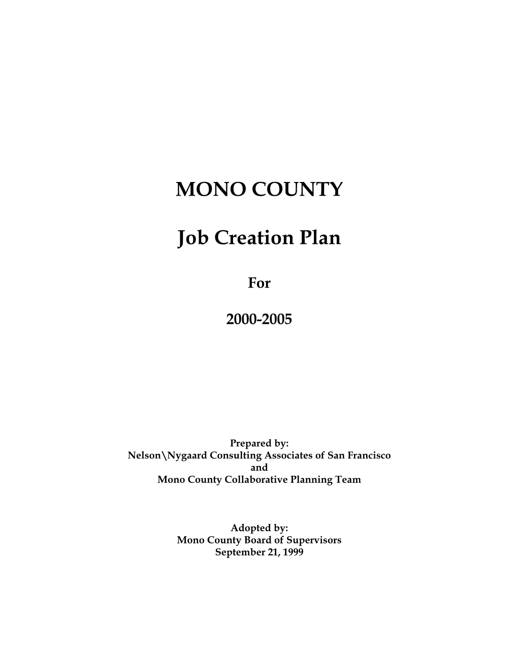 Mono County Job Creation Plan