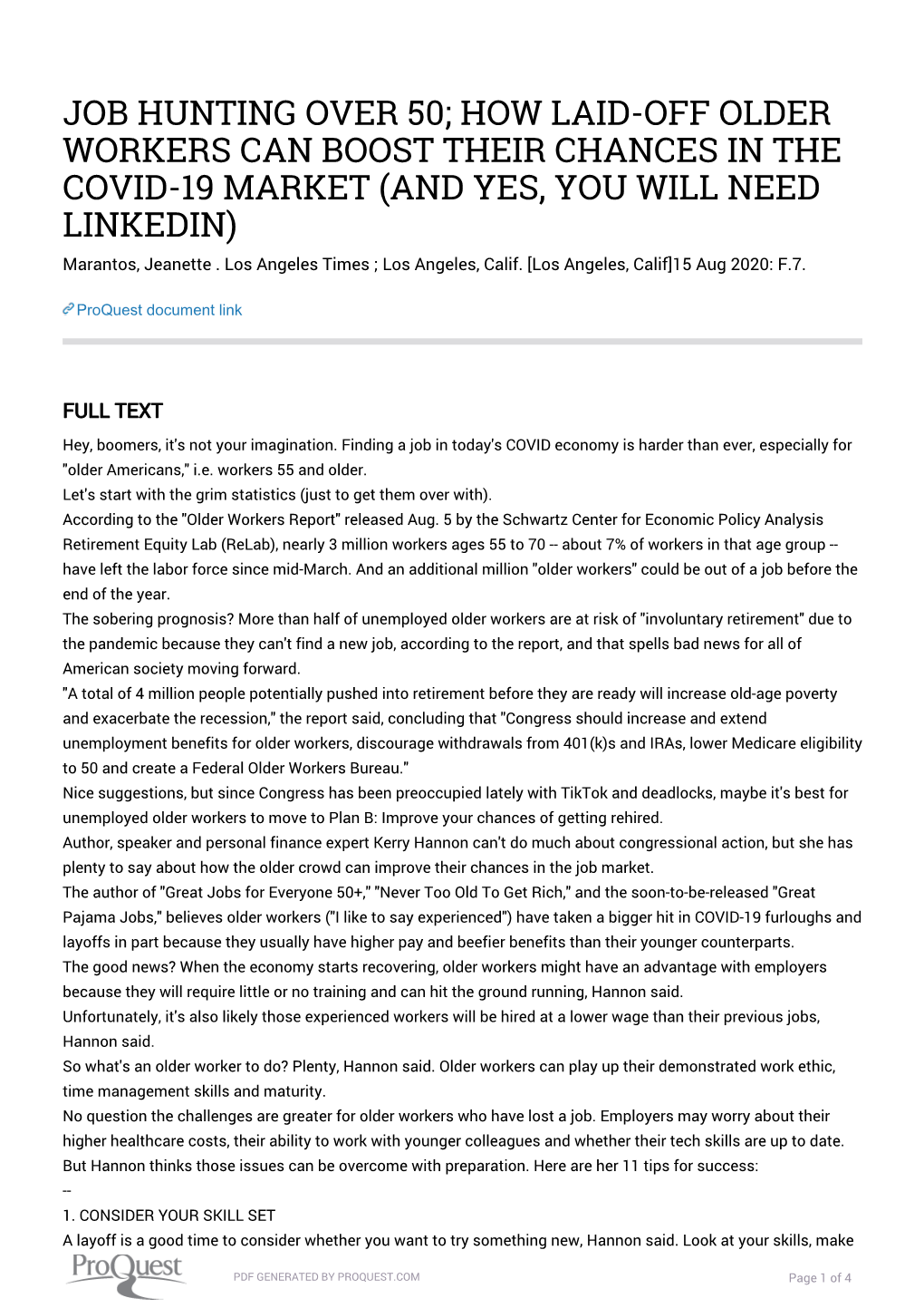 JOB HUNTING OVER 50; HOW LAID-OFF OLDER WORKERS CAN BOOST THEIR CHANCES in the COVID-19 MARKET (AND YES, YOU WILL NEED LINKEDIN) Marantos, Jeanette