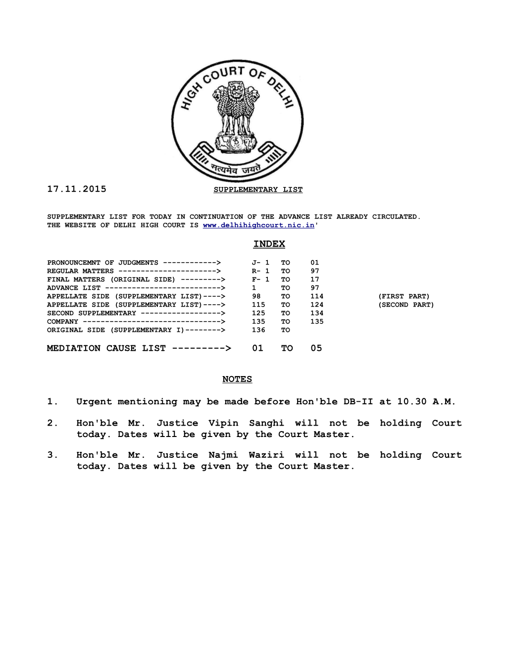 17.11.2015 Mediation Cause List