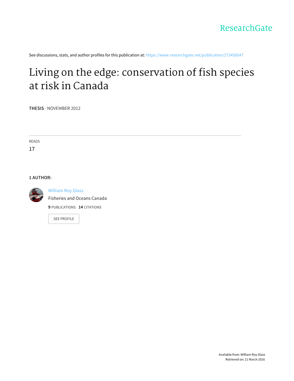 Conservation of Fish Species at Risk in Canada