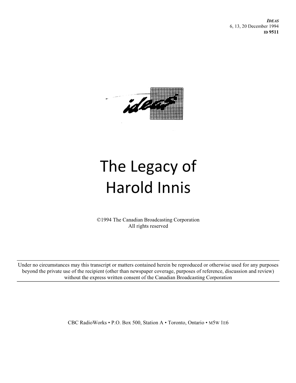 Legacy of Harold Innis